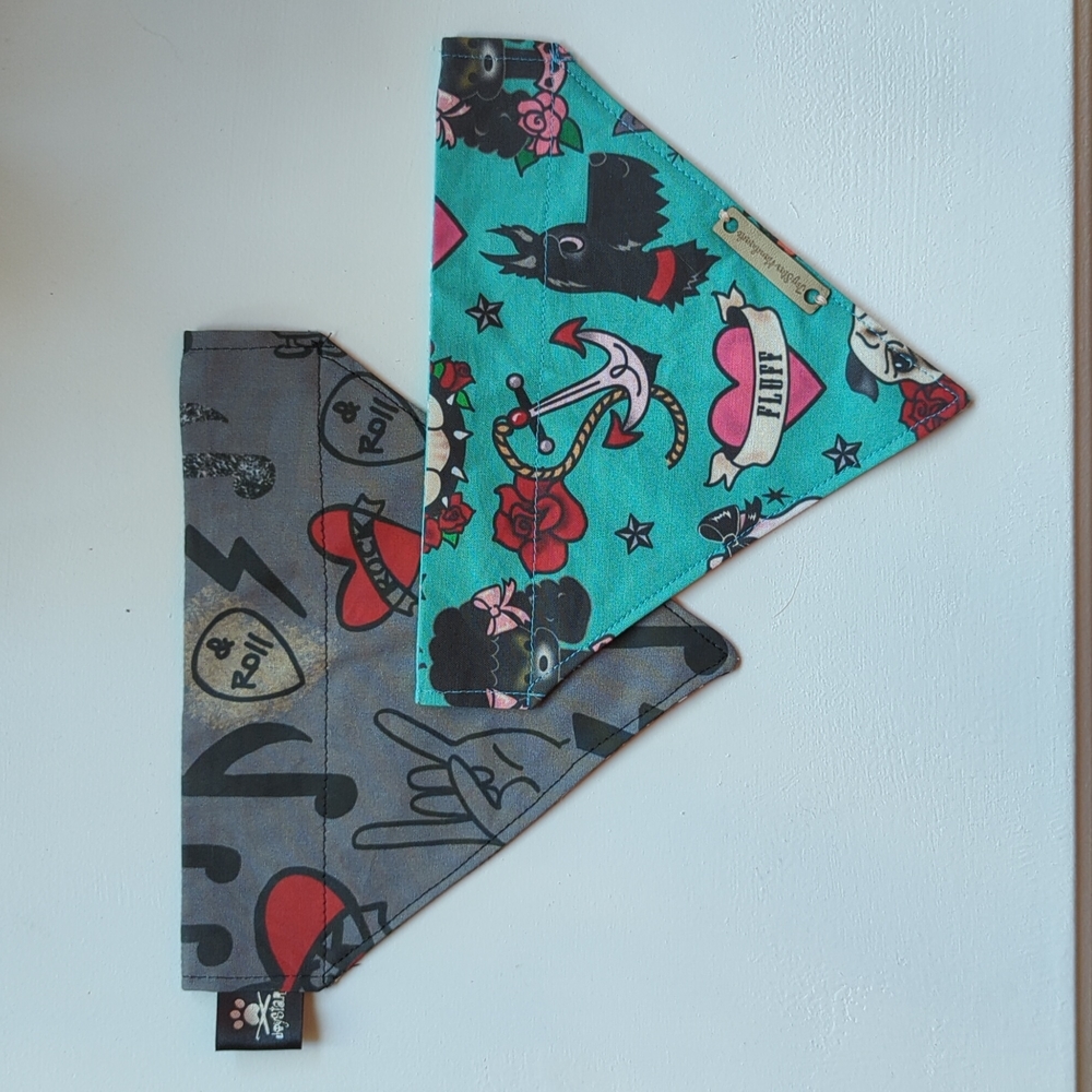 Two Handmade Dog Collar Bandanas